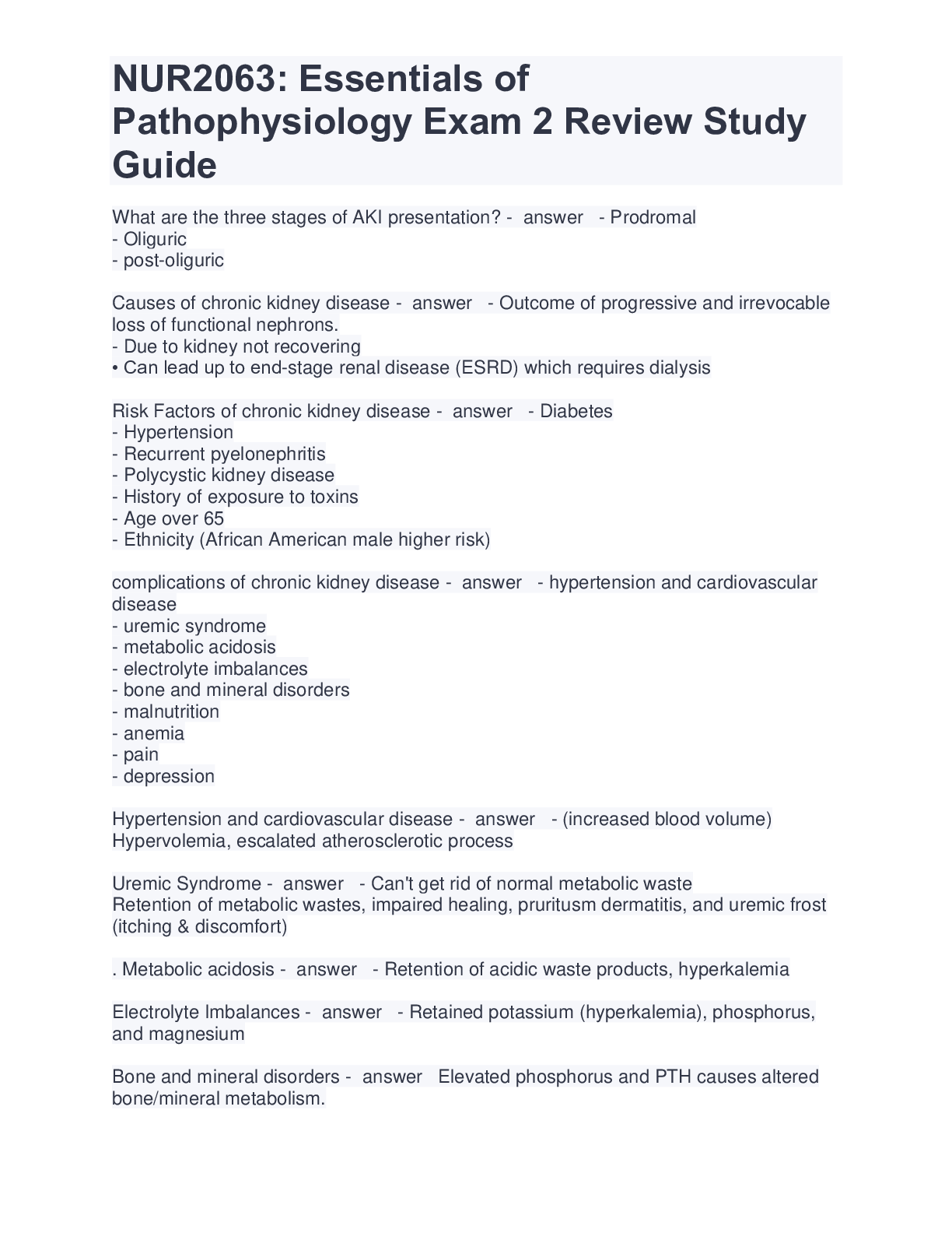 Preview image for NUR2063: Essentials of Pathophysiology Exam 2 Review Study Guide.